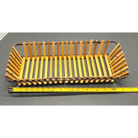 Vintage Wood Slat Bread Basket Rectangular Fruit Tray Fruit Storage 14 Inch - Picture 4 of 11